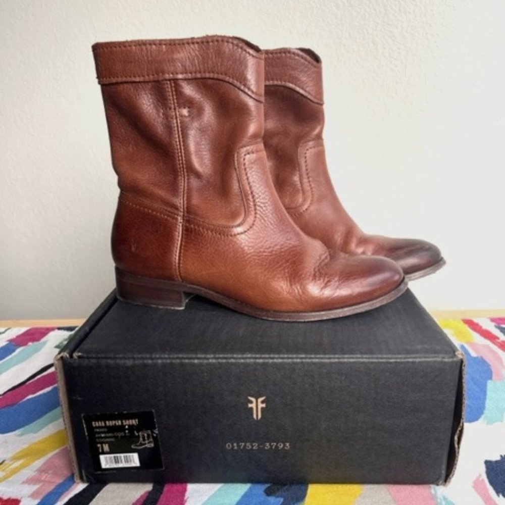 Frye Cara Roper Short Boots, Cognac Leather